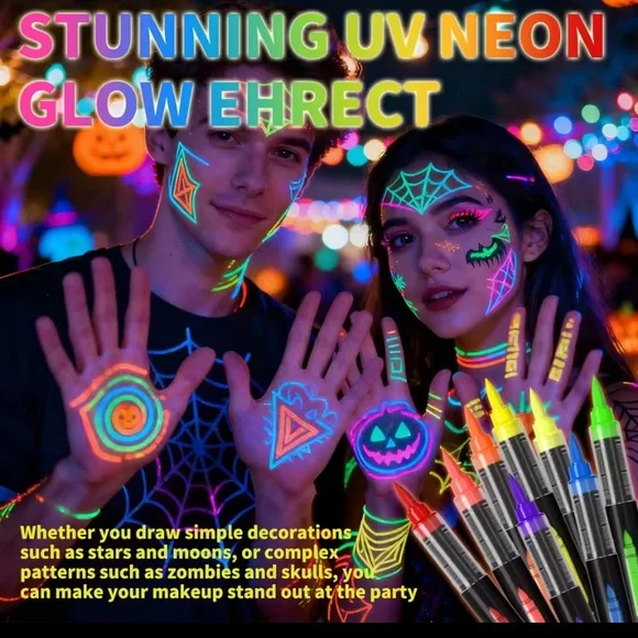 UV Face & Body Paint Neon Marker Set - 8 Fluorescent Colors | Go wild with color - Picture 4 of 9